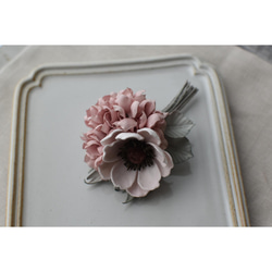 【布花】アネモネと紫陽花の花束コサージュ（ピンク）/一点物 2枚目の画像