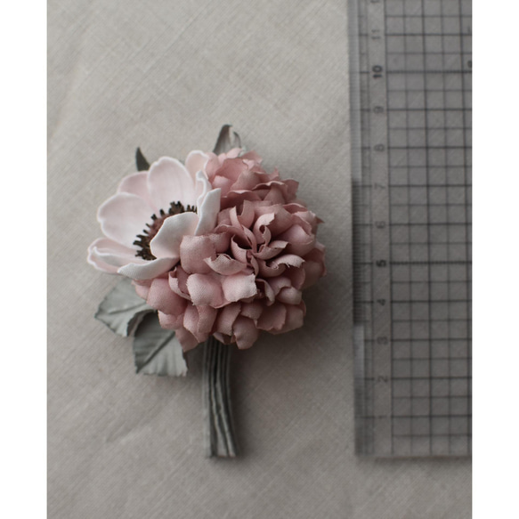 【布花】アネモネと紫陽花の花束コサージュ（ピンク）/一点物 11枚目の画像