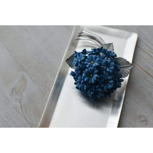 【布花】小花の花束コサージュ（ブルー）/一点物 5枚目の画像