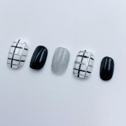 モノトーンチェックネイル ネイルチップ（つけ爪） メンズネイルチップ