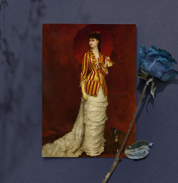 【NO.377】赤色の傘とドレスの女性とピットブル絵画アートポスター★犬ヴィンテージエレガントクラシックA1B5B4B3 12枚目の画像