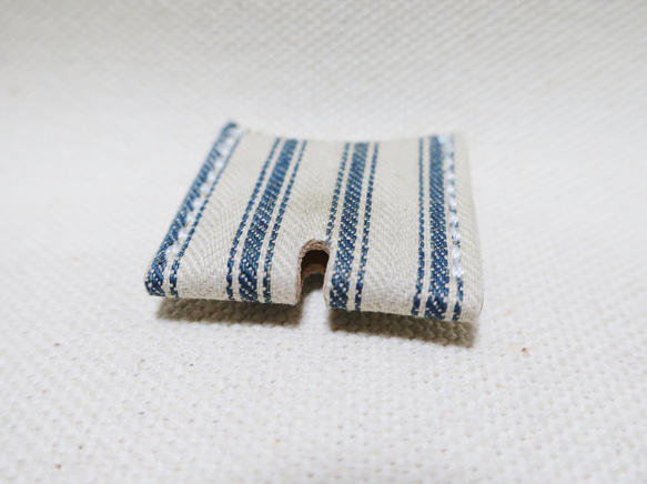 キーカバー アンティーク生地 鍵カバー ティッキング生地 1900年代 レザークラフト 革小物 手縫い 限定品 未使用 4枚目の画像