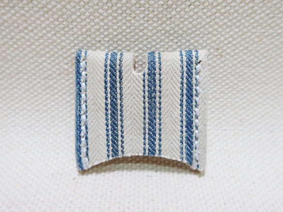 キーカバー アンティーク生地 鍵カバー ティッキング生地 1900年代 レザークラフト 革小物 手縫い 限定品 未使用 2枚目の画像
