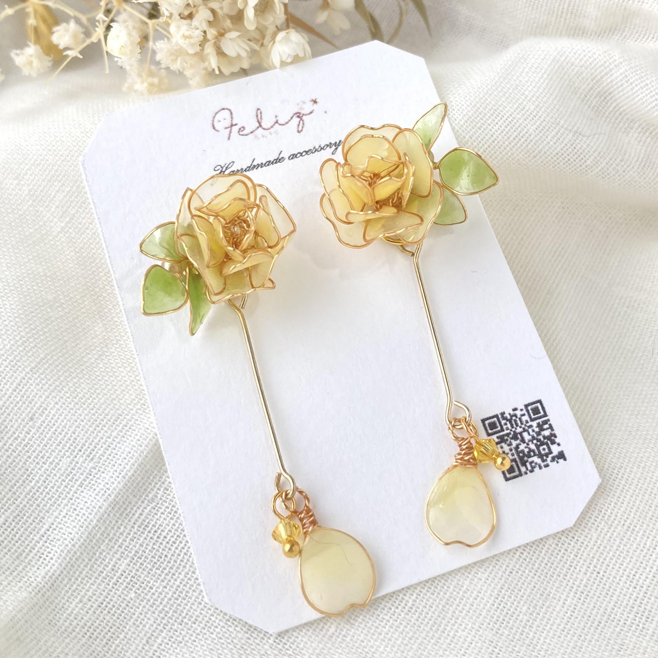 開店記念セール！ 揺れる ＊木香薔薇 イエロー ＊ 2wayピアス╱イヤリング ピアス ピアス