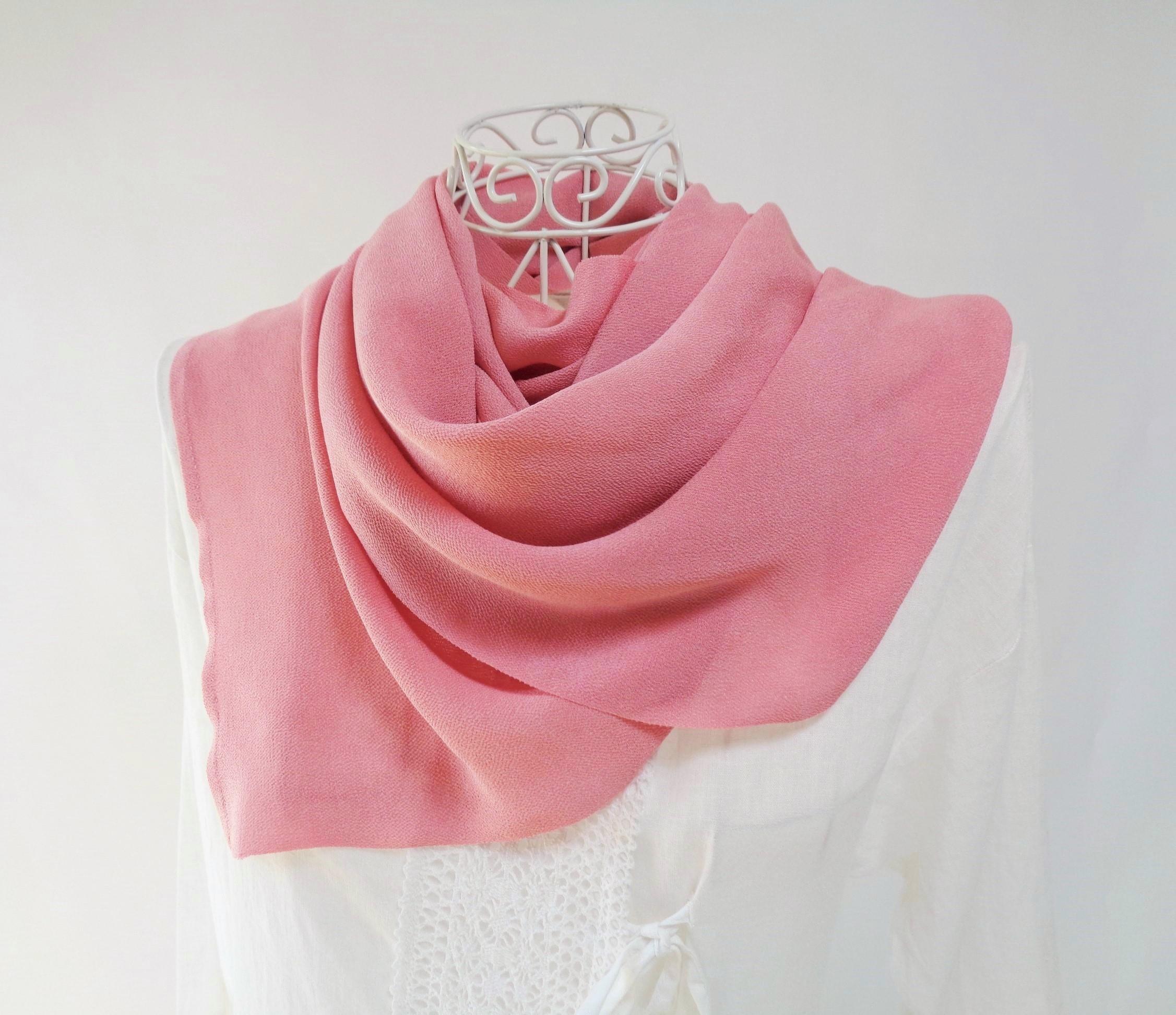 草木染め・シルク・縮緬・ロングストール・蘇芳染め・幸せを呼ぶコーラル