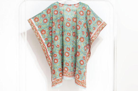 聖誕節禮物 情人節禮物 交換禮物 生日禮物木刻印純棉蝴蝶洋裝 印度有機棉 india blockprint木刻印罩衫-花 第14張的照片