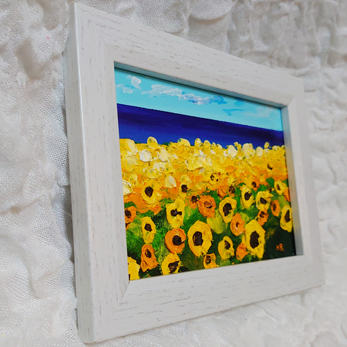 油絵 ミニ絵画【海のひまわり畑 】 絵画 HR 通販 13753161｜Creema