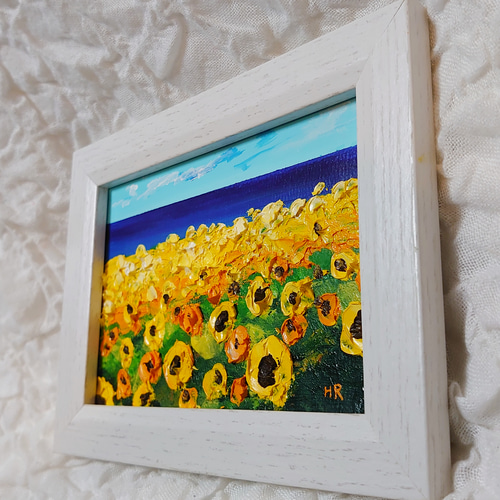 油絵 ミニ絵画【海のひまわり畑 】 絵画 HR 通販 13753161｜Creema