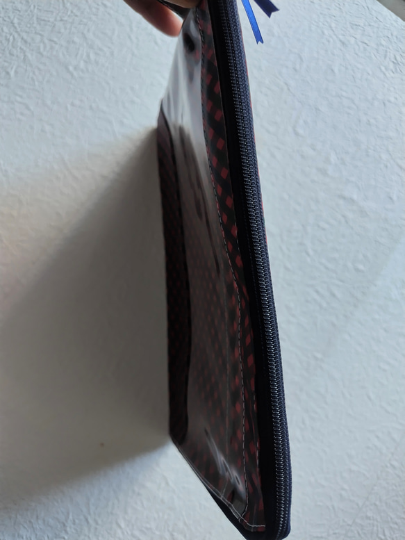 仕切りつきA5　L字クリアポーチ　ファミリアチェック♡　連絡帳　書類　お着換え　トラベル　お稽古　お受験 6枚目の画像