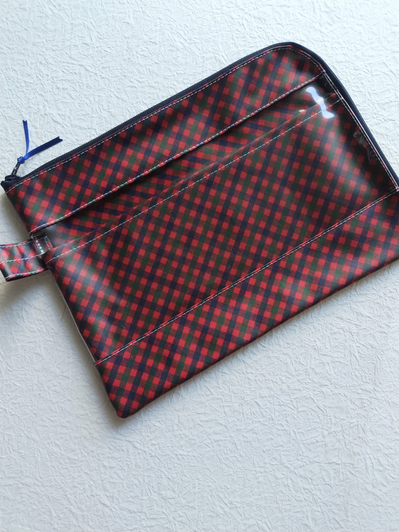 仕切りつきA5　L字クリアポーチ　ファミリアチェック♡　連絡帳　書類　お着換え　トラベル　お稽古　お受験 5枚目の画像