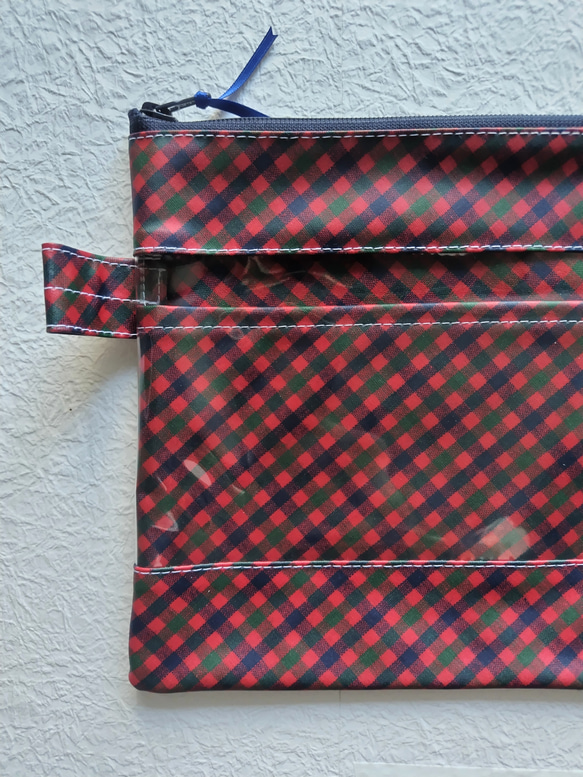 仕切りつきA5　L字クリアポーチ　ファミリアチェック♡　連絡帳　書類　お着換え　トラベル　お稽古　お受験 3枚目の画像