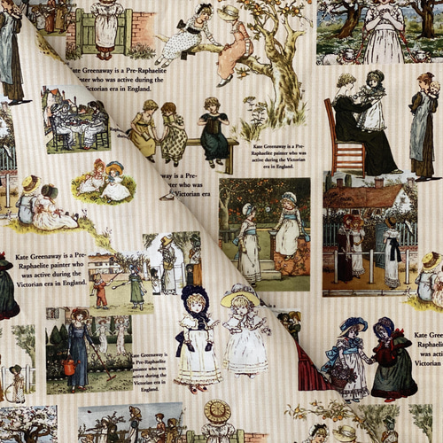 ケイトグリーナウェイの図案のレッド刺繍と生地のパッチワークキルト