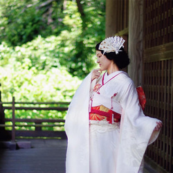 [使用純金箔K24！真正面向的人】婚禮日式結婚拍前髮飾時尚日本畫扇子擺件 第1張的照片