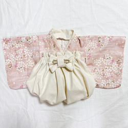 【専用】ハンドメイド　ベビー袴　キッズ袴　リーフ　桜ピンク 即納】ハンドメイド ベビー袴 キッズ袴◇かすみ草ピンク◇90