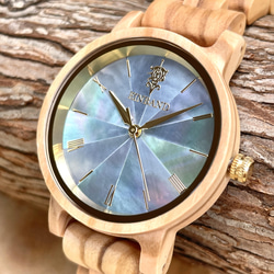 【木製腕時計】EINBAND Reise 天然の貝 パールの文字盤 木の時計 おしゃれ ウッド ウォッチ【32mm】 2枚目の画像