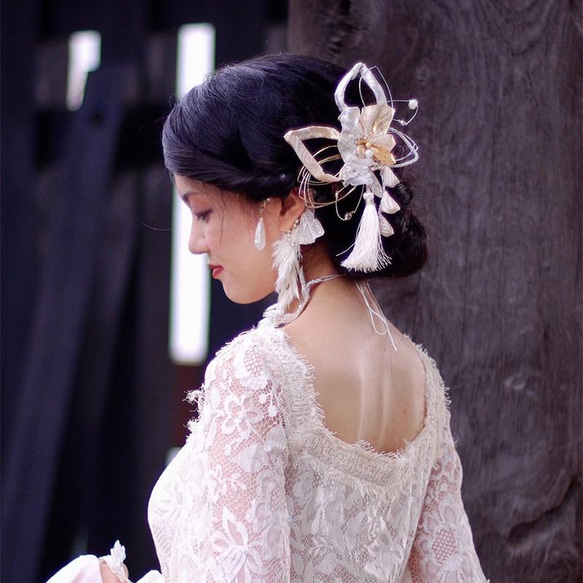 [使用純金葉K24和鉑金葉！對於那些真正面向的人] Wedding 日式婚禮 mizuhiki 髮飾 大正浪漫日本工藝 bijo 第5張的照片