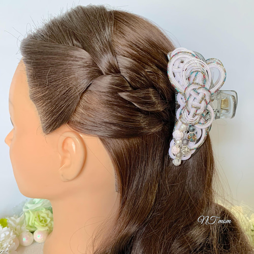 水引バンスクリップ・変わりあわじ・モノクローム ヘアクリップ 