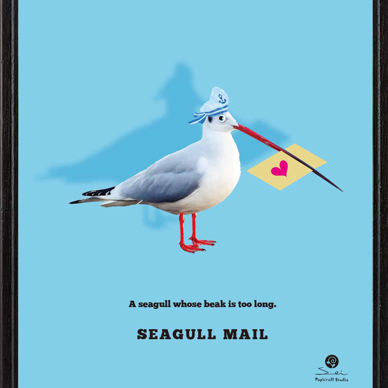 オリジナルポスター　アート　seiで検索　誕生日プレゼント　結婚祝い　新築祝い　かわいい　カモメ　鳥　c-304