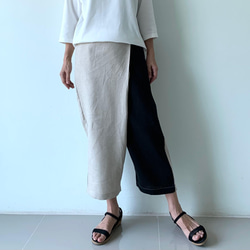 大人の抜け感を纏う｜リネン巻きスカート風ペグトップパンツ〈生成り＆ブラックor 濃紺〉ウエストファスナー 10枚目の画像