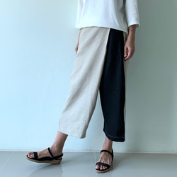 大人の抜け感を纏う｜リネン巻きスカート風ペグトップパンツ〈生成り＆ブラックor 濃紺〉ウエストファスナー 9枚目の画像