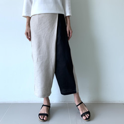 大人の抜け感を纏う｜リネン巻きスカート風ペグトップパンツ〈生成り＆ブラックor 濃紺〉ウエストファスナー 5枚目の画像