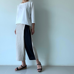 大人の抜け感を纏う｜リネン巻きスカート風ペグトップパンツ〈生成り＆ブラックor 濃紺〉ウエストファスナー 2枚目の画像