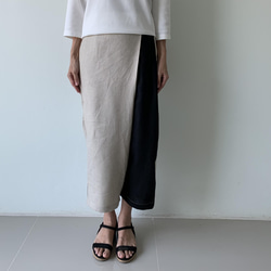 大人の抜け感を纏う｜リネン巻きスカート風ペグトップパンツ〈生成り＆ブラックor 濃紺〉ウエストファスナー 4枚目の画像