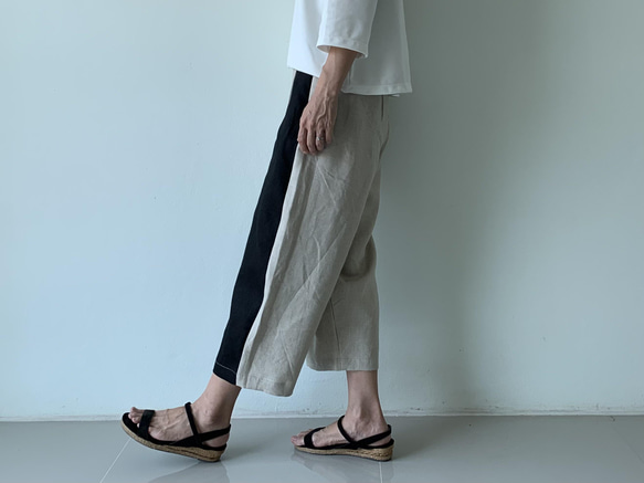 大人の抜け感を纏う｜リネン巻きスカート風ペグトップパンツ〈生成り＆ブラックor 濃紺〉ウエストファスナー 8枚目の画像