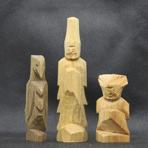 仏像 円空仏 木彫 木端仏3体(10/15/8cm 無着色)【受注制作 仏像 円空仏 木彫 木端仏3体(10/15/8cm 無着色)【受注制作