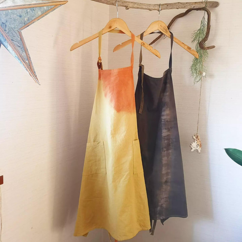 受注生産〙インド茜×蓮染め earth apron* 草木染め日向エプロン ハーブ