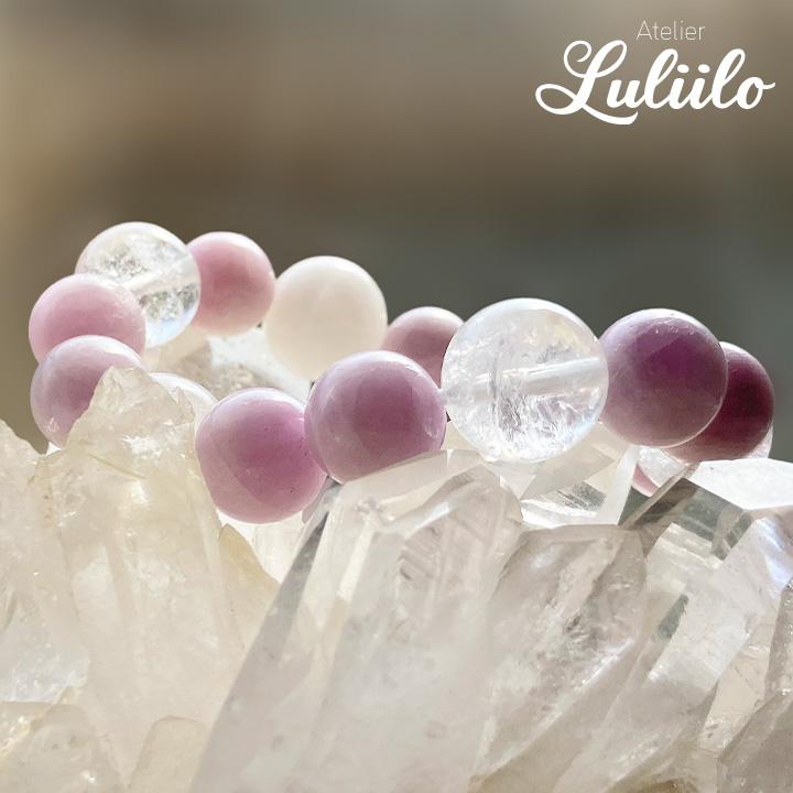 大珠15mm アゾゼオ アゼツライト*ヒマラヤ マニカラン水晶*クンツァイトのブレスレット