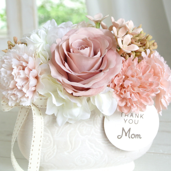 【母の日】柔らかなカラー　カーネーションとローズのアレンジメント　アーティフィシャルフラワー(造花)　R&yF32 14枚目の画像