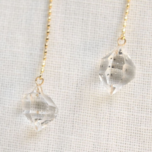 【Reserved】オーダーメイド品　 ハーキマーダイヤモンドのアメリカンピアス 　K18ゴールド製　 5枚目の画像