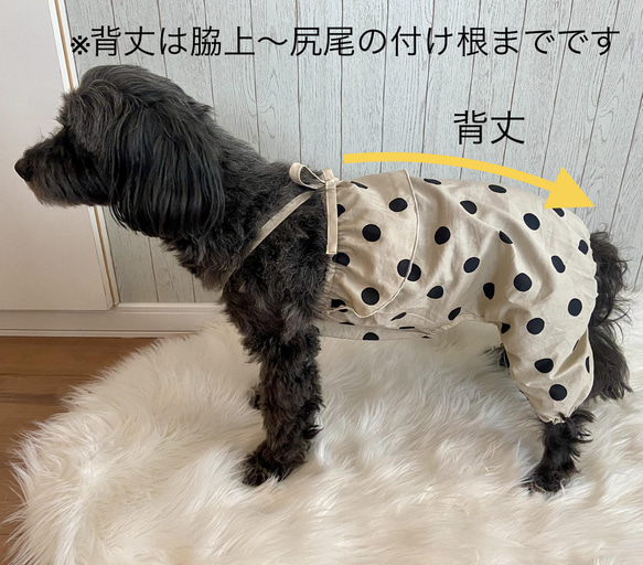 犬服　オーダー　『フリル付きドッドのロンパース』春夏　わんこ服　つなぎ　オールインワン　かぼちゃパンツ　ひんやり　クール 4枚目の画像