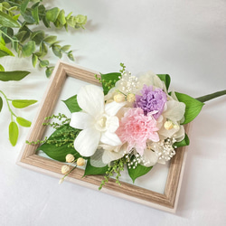 【花束 仏花】 コンパクトSサイズのプリザーブドフラワーお供え 束タイプ（ホワイト＆ピンク） 6枚目の画像