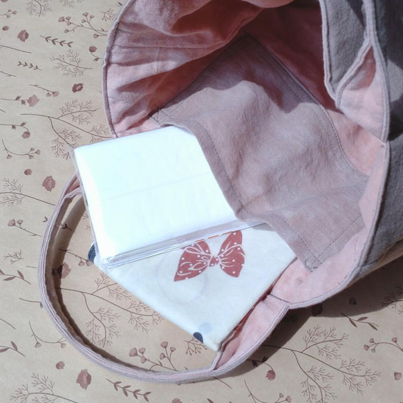 【ほっこり❀紅茶×アボカドで染めたバイカラートート☆】お散歩にもバッグinバッグにも♪ 6枚目の画像