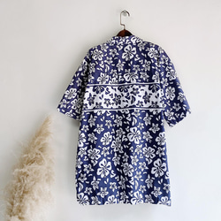 深藍花卉滿版圖騰 古著棉質夏威夷襯衫上衣 vintage Aloha Shirt 第5張的照片