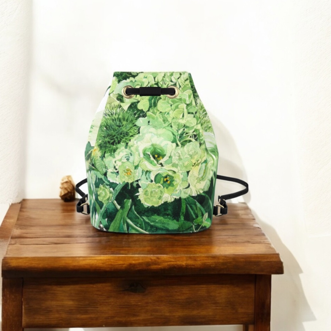 緑の花束のドローストリング リュック