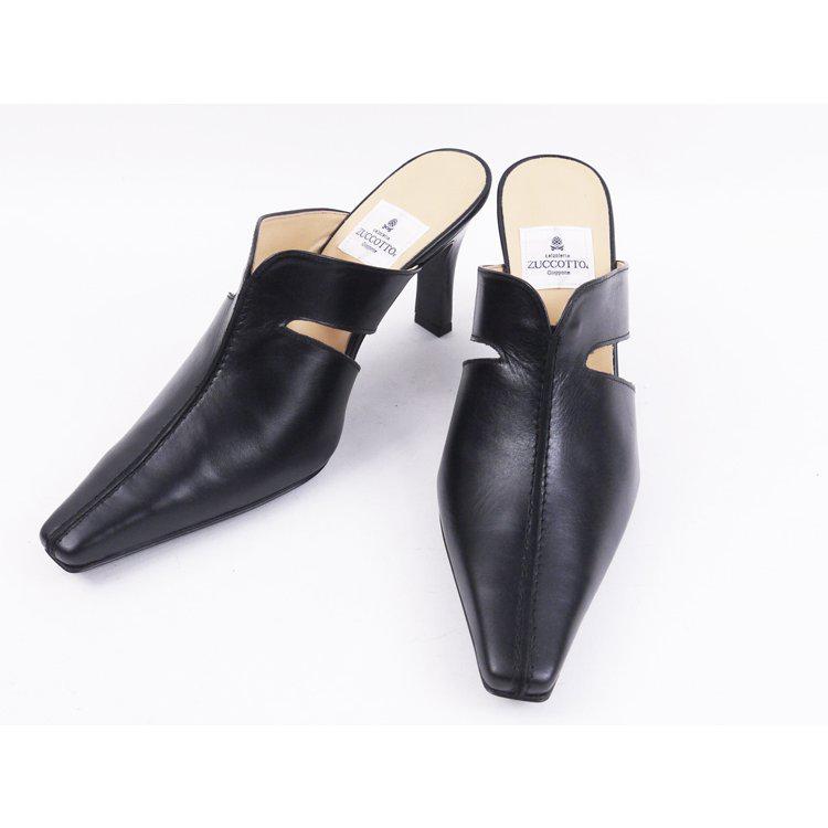 人気の履きよい前かぶり8cmヒールミュール  センターシーム 前かぶりミュール ブラック 黒 ハイヒール