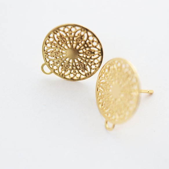 『在庫処分価格』金アレ対応 真鍮製 18KGP 透かし ピアス パーツ C 1ペア 1枚目の画像