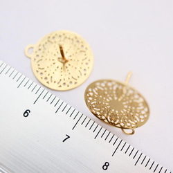 『在庫処分価格』金アレ対応 真鍮製 18KGP 透かし ピアス パーツ C 1ペア 3枚目の画像