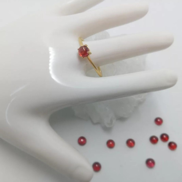 ガーネットの一粒リング マットゴールド 2枚目の画像
