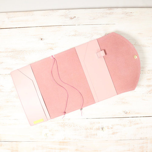 A5 牛革 可愛い 手帳カバー フラップ型 ペールグレーさくら色 手帳