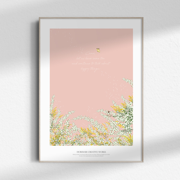 ミモザと雪柳とユーカリの庭】インテリア ボタニカル アートポスター