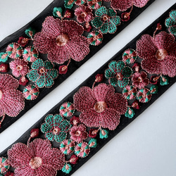 【50cm】インド刺繍リボン　ブラックxピンク　ネットGN396 5枚目の画像