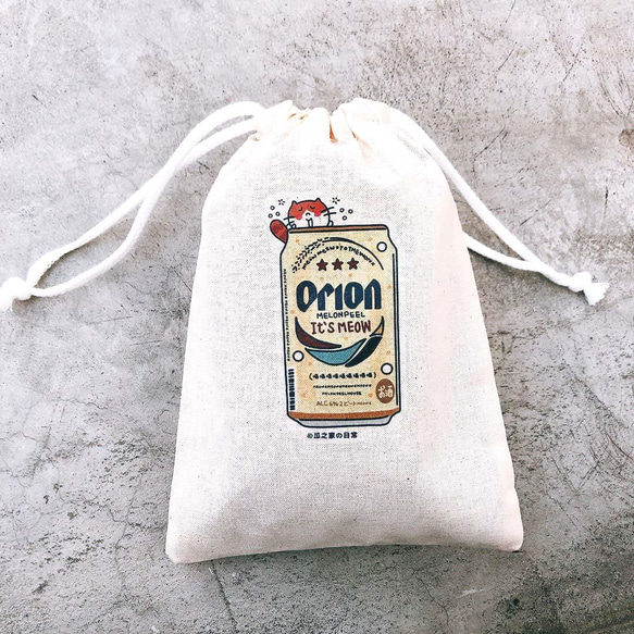 沖繩Orion生啤酒の日常 貓帆布束口袋 手工印製 Drawstring bag 第4張的照片