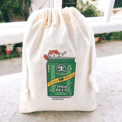 台灣生啤酒の日常 貓帆布束口袋 手工印製 Drawstring bag 第1張的照片