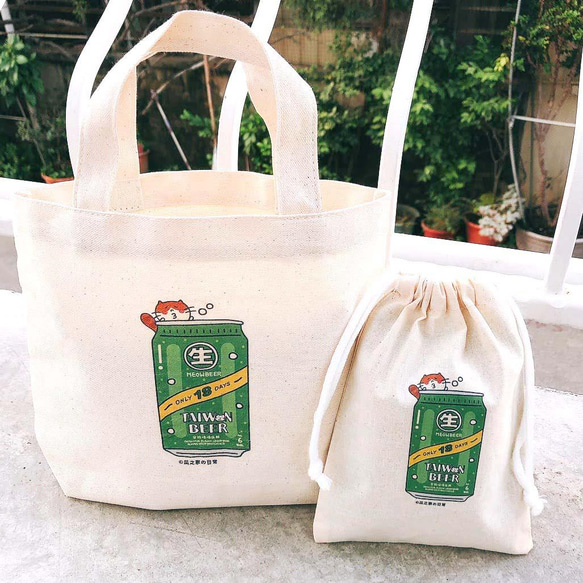 台灣生啤酒の日常 貓帆布束口袋 手工印製 Drawstring bag 第6張的照片