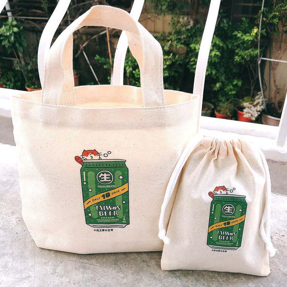 台灣生啤酒の日常 貓帆布束口袋 手工印製 Drawstring bag 第7張的照片