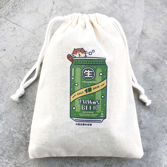 台灣生啤酒の日常 貓帆布束口袋 手工印製 Drawstring bag 第4張的照片